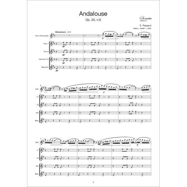 PESSARD, E.: Andalouse, Op.20, n.8 (Flauta solista y Orquesta de flautas) - Imagen 2