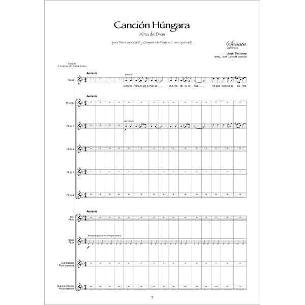SERRANO, J.: Canción Húngara (Flute Choir) - Imagen 2