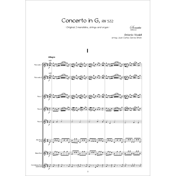 VIVALDI, A.: Concerto in G, RV532 (2 Flutes+Flute choir) - Imagen 2
