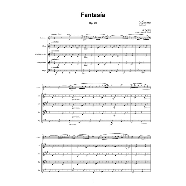 FAURE, G.: Fantasía, Op.79 - Flauta solista y Cuarteto de viento - Imagen 2