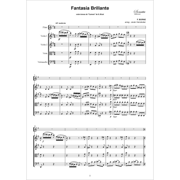 BORNE, F.: Fantasia brillante sobre temas de "Carmen" - Flauta solista y Cuarteto de cuerda - Imagen 2